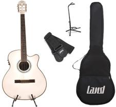 Kit violão branco nylon+capa+correia+suporte de chão