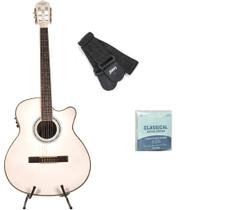 Kit violão branco nylon+correia+encordoamento
