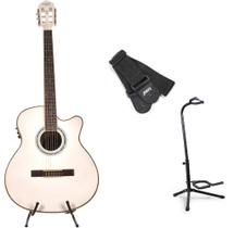 Kit violão branco nylon+suporte de chão+correia
