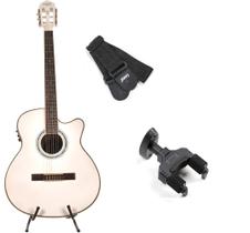 Kit violão branco nylon+suporte de parede+correia