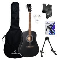 Kit Violão Cort AD810E BKS Folk Capa/Suporte/Acessórios