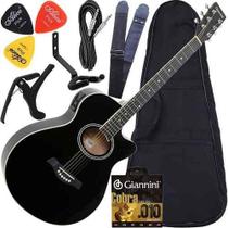 Kit Violão Eletroacústico Giannini Gsf1r Bk Completo + Capa