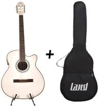 Kit violão eletroacústico land nylon branco com capa