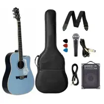 Kit Violão Folk Elétrico Tagima Andes Aço Azul + Caixa