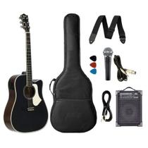 Kit Violão Folk Elétrico Tagima Andes Aço Preto Fosco +Caixa