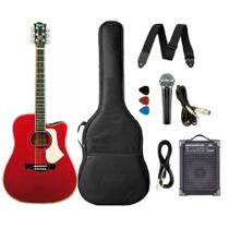 Kit Violão Folk Elétrico Tagima Andes Aço Vermelho + Caixa