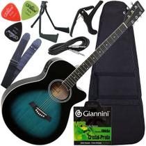 Kit Violão Folk Eletroacústico Aço Giannini Gsf1r Azul