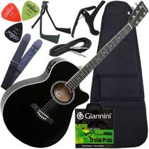 Kit Violão Folk Eletroacústico Aço Giannini Gsf1r Preto