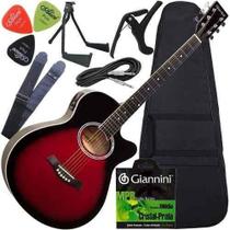 Kit Violão Giannini Folk Aço Eletroacústico Gsf1R Vermelho