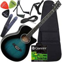 Kit Violão Giannini Folk Corda Aço Eletroacústico Gsf1r Azul