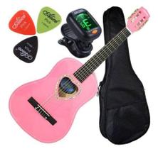 Kit Violão Infantil/Juvenil Rosa + Capa Simples + Afinador + 3 Palhetas -- Austin -- Pink -Linha Estudante / Iniciante - Austin/Kauthon