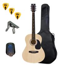 KIT Violão Iniciante Harmonics Gs-11 Aço C/Bag Viasom C101 + Afinador Capotraste cor:natural