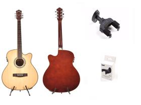 Kit violão land eletrico aço natural suporte de parede pe c50