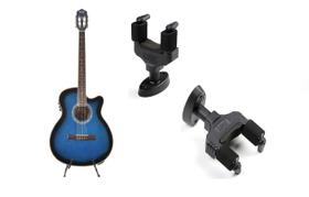 Kit violão land eletrico nylon azul suporte de parede