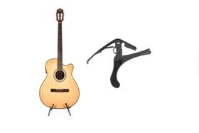 Kit violão land eletrico nylon natural capotraste