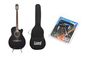 Kit violão land eletrico nylon preto capa capotraste