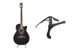 Kit Violão Land Eletrico Nylon Preto Lw-N-40E Capotraste 01