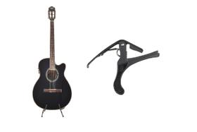 Kit violão land eletrico nylon preto lw-n-40e capotraste