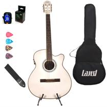 Kit violão land eletroacústico nylon branco capa correia afinador