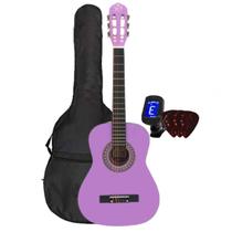 Kit Violão Lilás Acústico Juvenil cordas em Nylon Myth Capa Simples Afinador 3 Palhetas