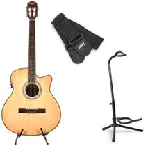 Kit violão natural nylon+suporte de chão+correia