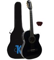 Kit Violão Preto Flat Tonante Lorenzzo 39 Elétrico Afinador Brown VTLSC1954P Capa Simples e 3 Palhetas