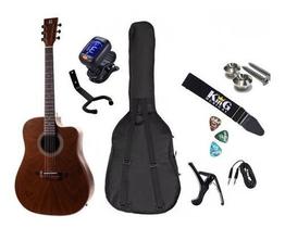 Kit Violão Rozini Elétrico Folk Rx315 Capa Luxo Suporte Capo