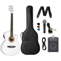 Kit Violão Strinberg Aço Elétrico Branco Be30 + Caixa Amplificada