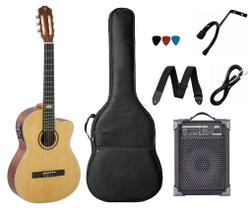 Kit Violão Strinberg Sc200 Náilon Elétrico Natural Verniz C/ Caixa Amplificada