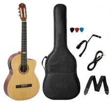 Kit Violão Strinberg Sc200 Náilon Elétrico Natural Verniz