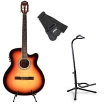 Kit violão sunburst nylon+suporte de chão+correia