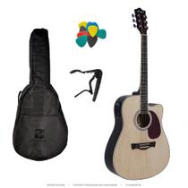 Kit Violão Tagima Folk Elétrico Cordas de Aço MD-18 NS Memphis Eletroacústico + Capa Capo Palhetas