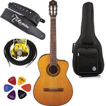 Kit Violão Takamine GC1CE Eletroacustico Nylon NT + Capa Extra Luxo + Cabo + Alça Couro Takamine e Palhetas.