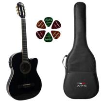 Kit Violão Tonante Lorenzzo 39 Nylon Eletroacustico Preto + Bag + Palhetas