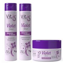 Kit Violet Vitiss shampoo condicionador mascara cabelos grisalhos loiros elimina efeito amarelado cabelos