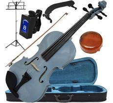 Kit Violino 4/4 Cinza Completo Arco Breu Afinador Espaleira