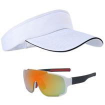 Kit Viseira Boné Óculos Para Corrida Triathlon Beach Tennis Branco