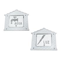 Kit Visor LUZ e ÁGUA para Muros Alumínio Fundido modelo Casinha Branco Letras Prata