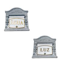 Kit Visor LUZ e ÁGUA para Muros ou Portões - Alumínio Fundido modelo Clássico Branco Texturizado e Letras Douradas