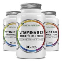 Kit Vitamina B12 + Ácido Fólico + Ferro 3x 60 Cápsulas - Flora Nativa