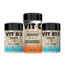 Kit Vitaminas C 120 Cáps, D3 2000UI e B12 60 Cáps - Imunidade e Energia