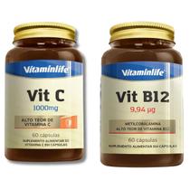 Kit Vitaminlife Vitamina B12 Metilcobalamina Pote 60 Cápsulas + Vitamina C Pote 60 Cápsulas - Vitaminlife