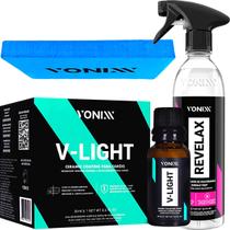 Kit Vitrificador Protetor de Farol Farois V-Light 20ml Descontaminante Revelax Taco Para Lixar Vonixx