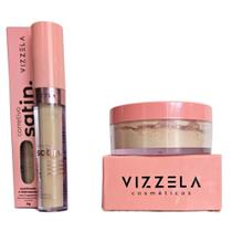 Kit Vizzela Corretivo Satin Cor 3 + Pó Facial Santin Powder Kit Vizzela Corretivo Satin Cor 3 + Pó Facial Santin Powder
