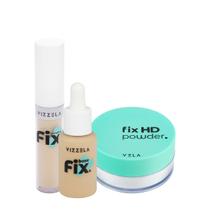 Kit Vizzela Fix HD Powder Cor 2 Base Corretivo Pó Translúcido (3 produtos)