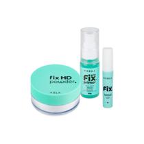 Kit Vizzela FIX Vegano 3x1 HD Powder + Grip Primer Hidratante + Brow Up Gel Fixador À Prova D'Água