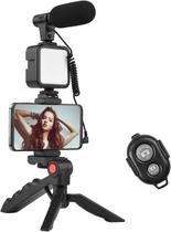 Kit Vlog Filmagem Microfone Tripé Luz Live Profissional