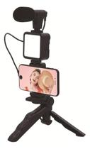 Kit Vlog Tripé Luz Led Microfone Celular Controle Bluetooth Kit Vlog Tripé Luz Led Microfone Celular Controle Bluetooth