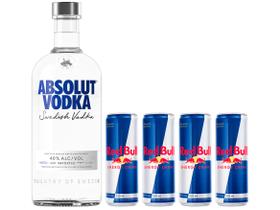 Kit Vodka Absolut Sueca Original 750ml + Bebida - Energética Red Bull Energy Drink 355ml 4 Unidades