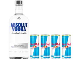 Kit Vodka Absolut Sueca Original 750ml + Bebida - Energética Red Bull Zero Açúcar 250ml 4 Unidades